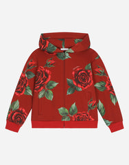 JERSEY HOODIE WITH ROSE PRINT
