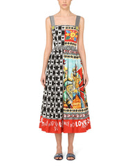 LONG PATCHWORK-PRINT POPLIN DRESS