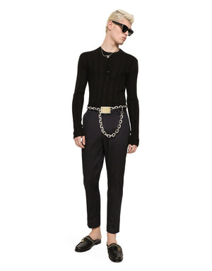 SILK AND COTTON GRANDDAD-NECK SWEATER WITH DG PATCH