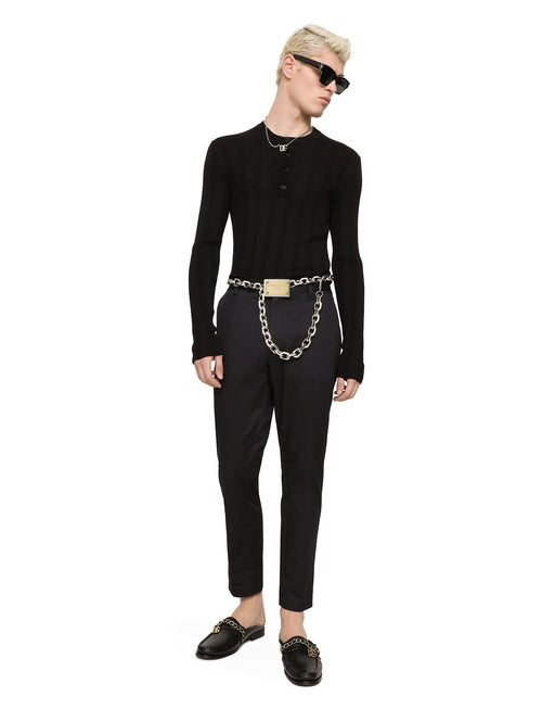 SILK AND COTTON GRANDDAD-NECK SWEATER WITH DG PATCH
