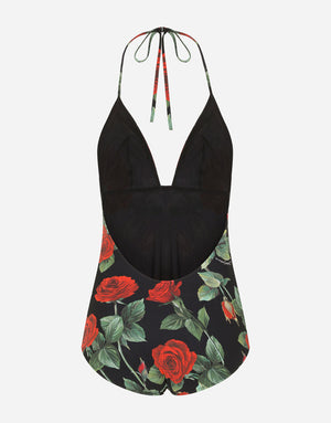 ROSE-PRINT ONE-PIECE SWIMSUIT