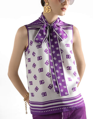 DG LOGO ALL-OVER SILK TWILL TOP