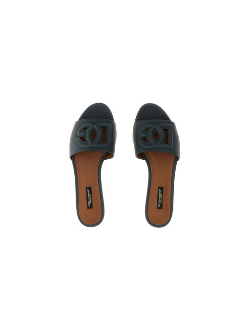 CALFSKIN SLIDES WITH DG MILLENNIALS LOGO