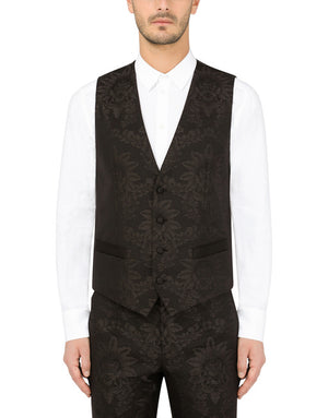 JACQUARD SICILIA-FIT SUIT WITH SATIN PIPING