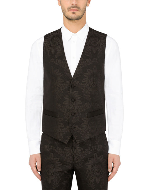 JACQUARD SICILIA-FIT SUIT WITH SATIN PIPING