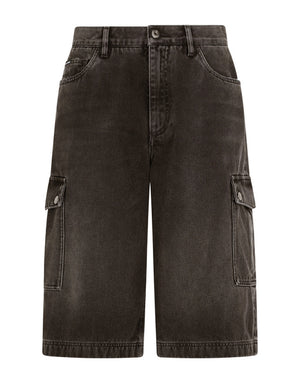 WASHED BLACK CARGO SHORTS