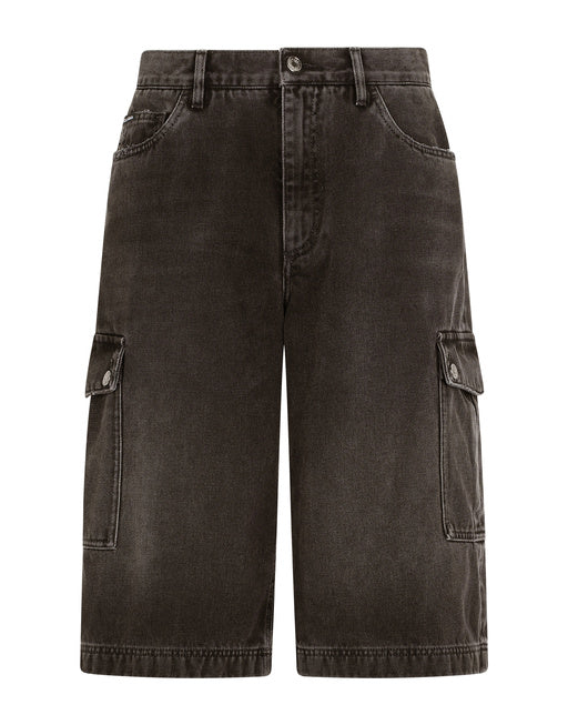 WASHED BLACK CARGO SHORTS