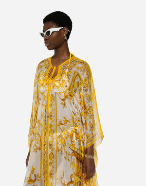 MAJOLICA-PRINT CHIFFON CAFTAN
