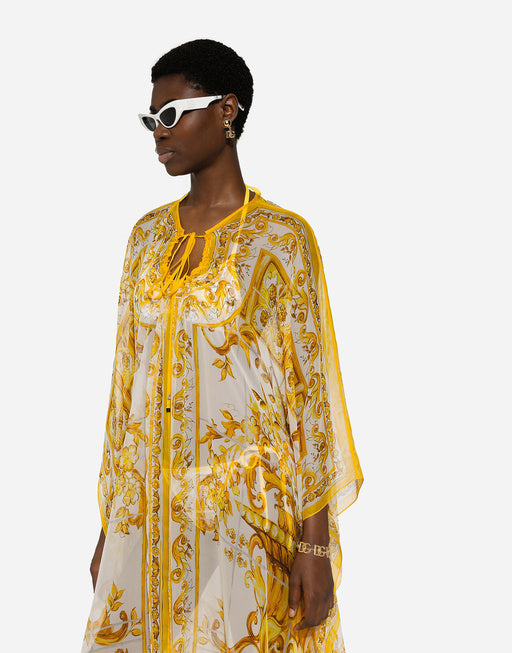 MAJOLICA-PRINT CHIFFON CAFTAN