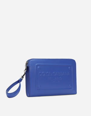 SMALL CALFSKIN POUCH WITH RAISED LOGO