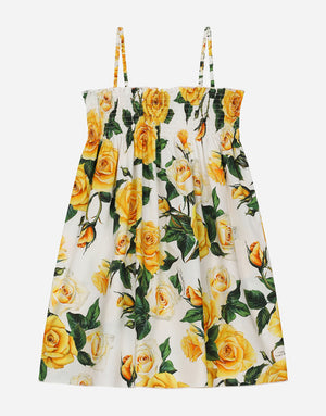 POPLIN SUNDRESS WITH YELLOW ROSE PRINT