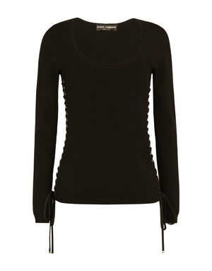 VISCOSE SWEATER WITH LACING AND EYELETS