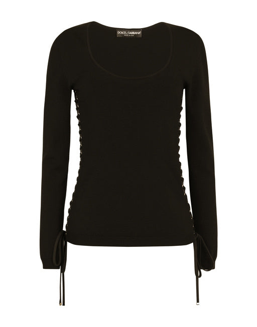 VISCOSE SWEATER WITH LACING AND EYELETS