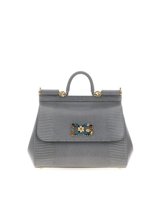MEDIUM IGUANA PRINT CALFSKIN SICILY BAG WITH CRYSTAL DG LOGO PATCH