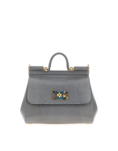 MEDIUM IGUANA PRINT CALFSKIN SICILY BAG WITH CRYSTAL DG LOGO PATCH