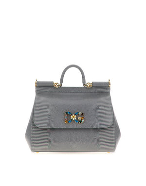 MEDIUM IGUANA PRINT CALFSKIN SICILY BAG WITH CRYSTAL DG LOGO PATCH