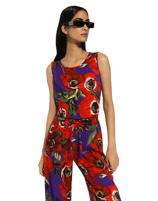 CHARMEUSE TANK TOP WITH ANEMONE PRINT