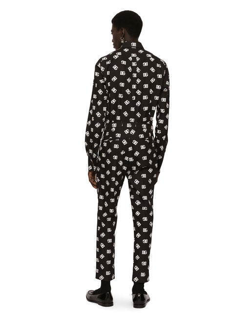 COTTON MARTINI-FIT SHIRT WITH DG MONOGRAM PRINT