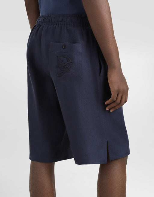 LINEN SHORTS WITH DG LOGO EMBROIDERY