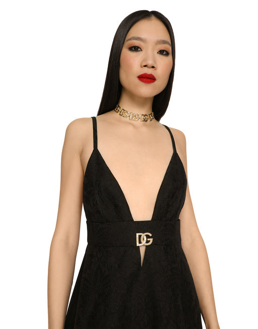 SHORT JACQUARD DRESS WITH CRYSTAL-EMBELLISHED DG LOGO