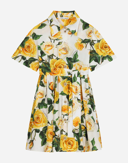 POPLIN DRESS WITH YELLOW ROSE PRINT