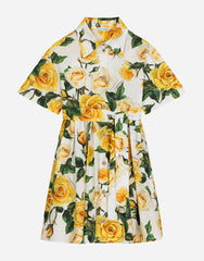 POPLIN DRESS WITH YELLOW ROSE PRINT