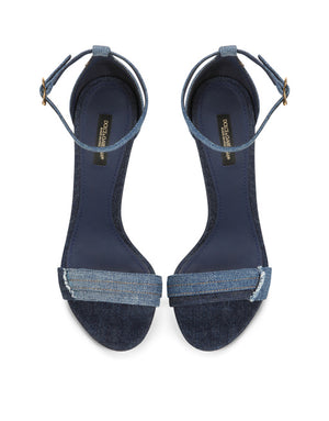 PATCHWORK DENIM SANDALS WITH BAROQUE DG HEEL