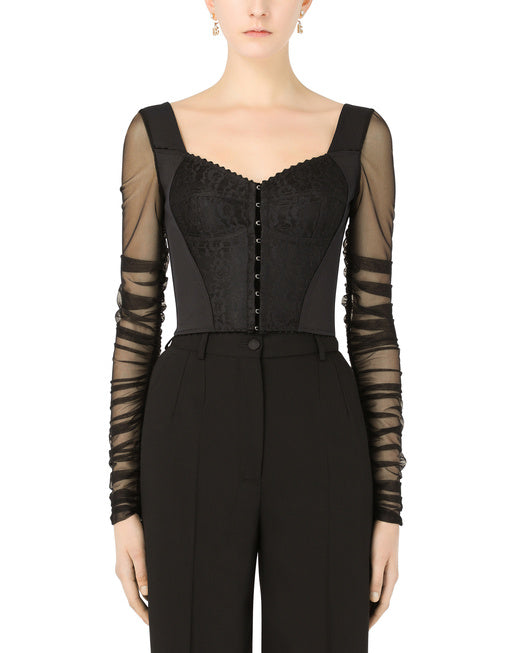 CORSET BUSTIER WITH TULLE SLEEVES