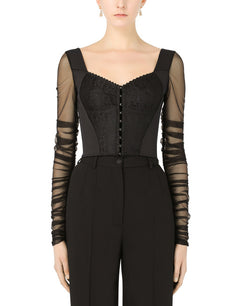 CORSET BUSTIER WITH TULLE SLEEVES