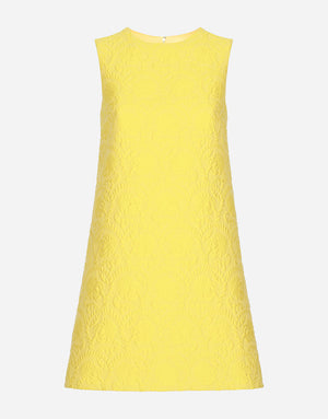 SHORT FLORAL QUILTED JACQUARD A-LINE DRESS