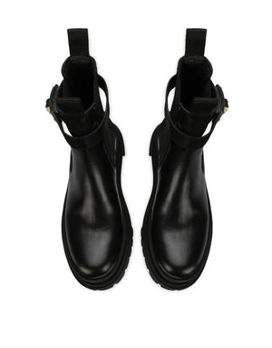 CALFSKIN ANKLE BOOTS WITH BRANDED STRAP