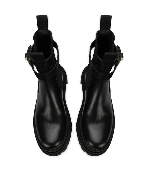 CALFSKIN ANKLE BOOTS WITH BRANDED STRAP
