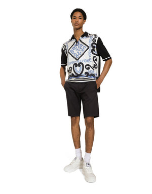 MARINA-PRINT SILK POLO-SHIRT