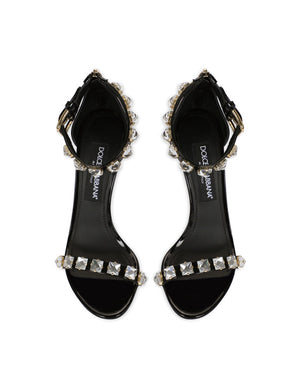 POLISHED CALFSKIN SANDALS WITH RHINESTONES