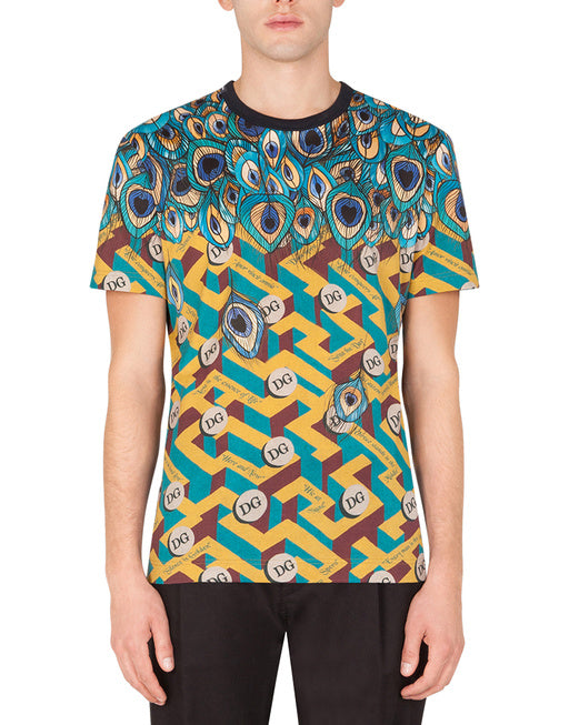 COTTON T-SHIRT WITH FEATHER PRINT
