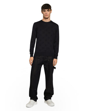 SILK ROUND-NECK SWEATER WITH ALL-OVER DG INLAY