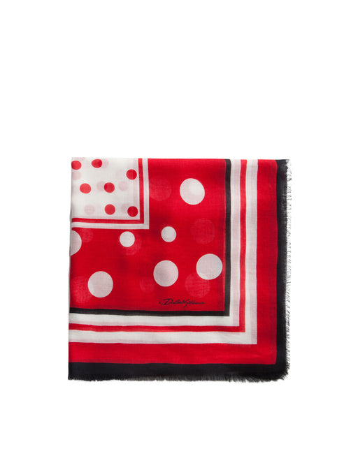 SILK AND CASHMERE SCARF WITH POLKA DOT PRINT (140 X 140)