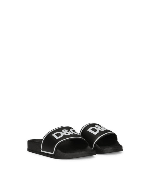 RUBBER AND CALFSKIN SLIDERS WITH LOGO PRINT