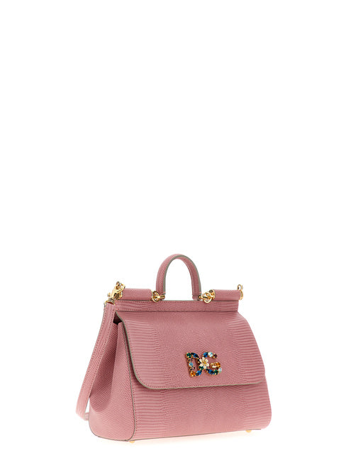 MEDIUM IGUANA PRINT CALFSKIN SICILY BAG WITH CRYSTAL DG LOGO PATCH