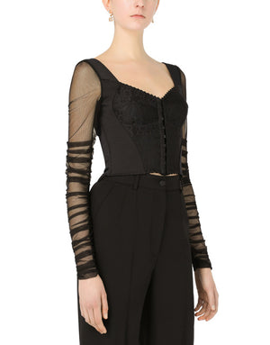 CORSET BUSTIER WITH TULLE SLEEVES