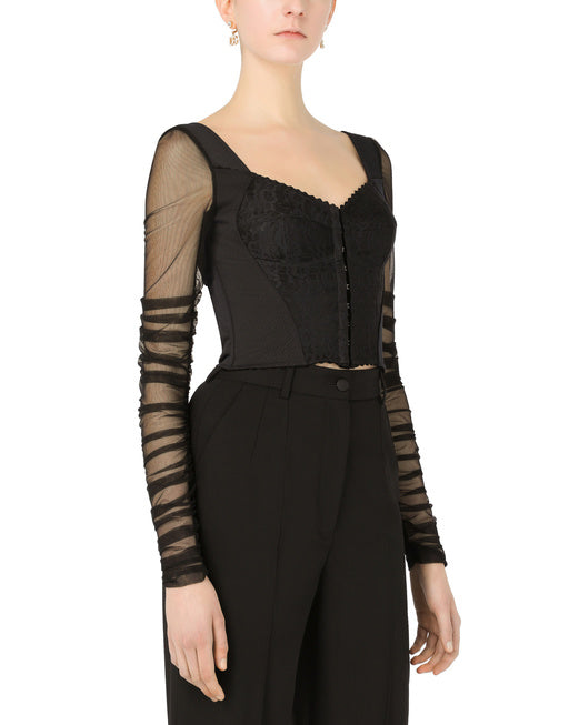 CORSET BUSTIER WITH TULLE SLEEVES