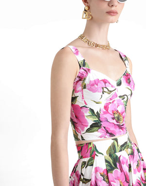 COTTON CORSET TOP WITH PEONY PRINT