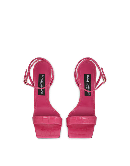 CROCODILE-PRINT CALFSKIN SANDALS WITH DG POP HEEL
