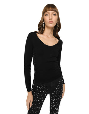 VISCOSE SWEATER WITH LACING AND EYELETS