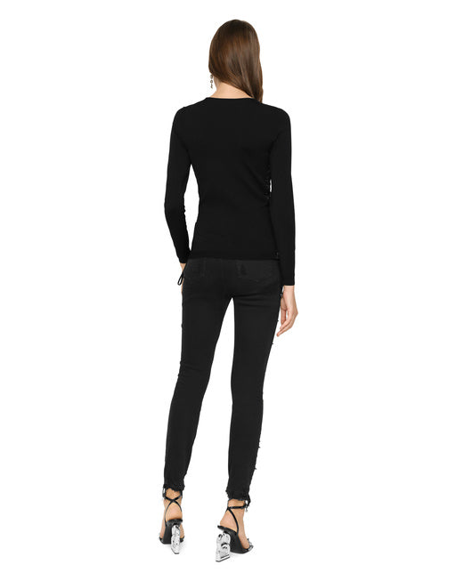 VISCOSE SWEATER WITH LACING AND EYELETS