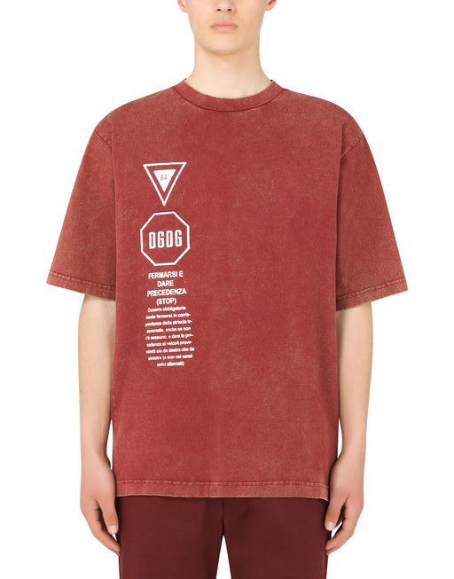 COTTON T-SHIRT WITH ROAD-SIGN PRINT