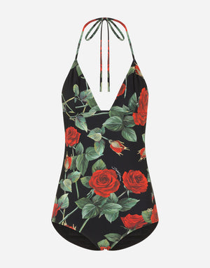 ROSE-PRINT ONE-PIECE SWIMSUIT