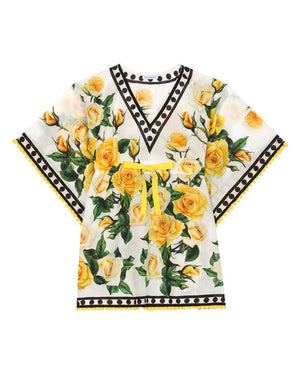 BATISTE CAFTAN WITH YELLOW ROSE PRINT