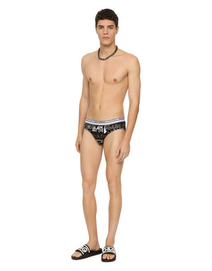 TWO-WAY STRETCH COTTON MID-RISE BRIEFS WITH LOGO PRINT