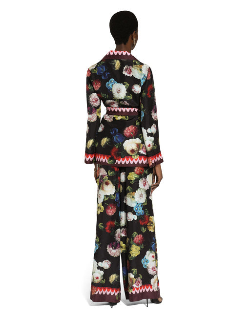 TWILL PAJAMA PANTS WITH NOCTURNAL FLOWER PRINT